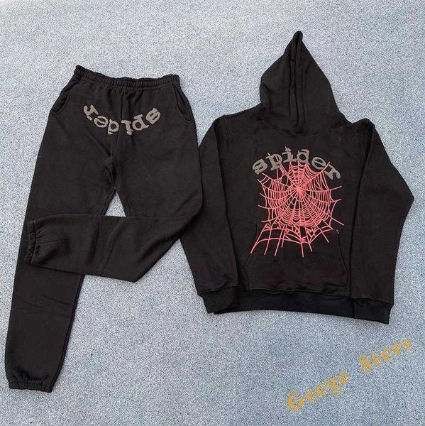 

men's hoodies sweatshirts men's hoodies web pattern 555555 hooded sweatshirts men women 2022 letter foam printing sp5der, Black