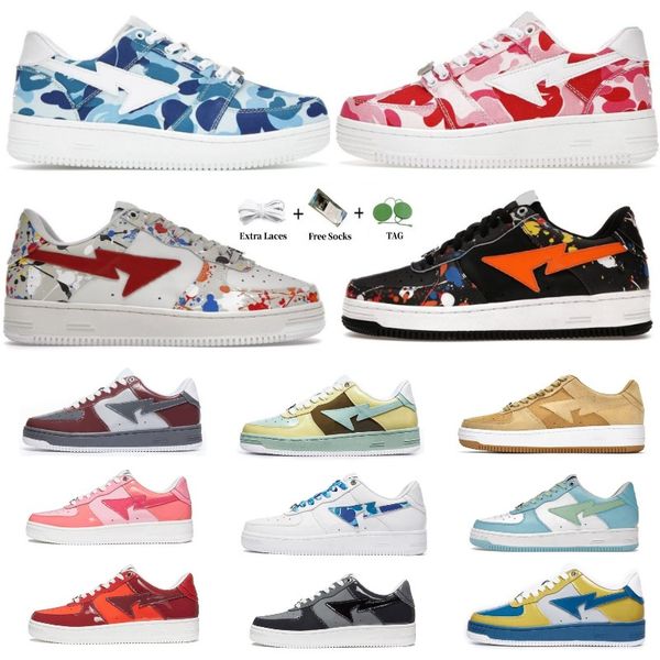 

2023 designer shoes for mens womens bapestas outdoor trainers patent leather black white shark sax blue abc camo green white flats riding wa