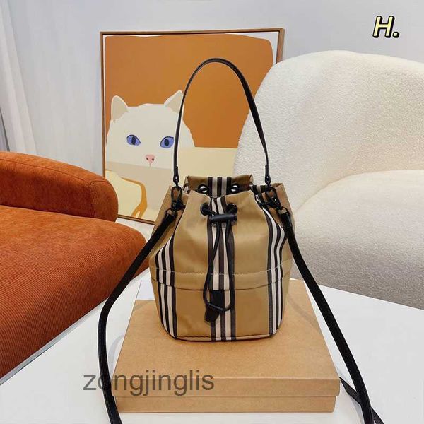 

fashion burbreryes bag drawstring nylon bucket vertical stripe handbag tote purse detachable leather handle shoulder strap fashion letters w