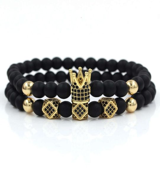 

6mm black matte hand wear micro inlaid crown 3 diamond two piece bracelet and bracelet accsori2416354, Silver