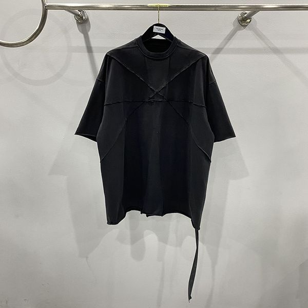 

2023 rick men loose oversized rough edge thick knit cotton oversized t-shirt summer tee owens fashionable, White;black
