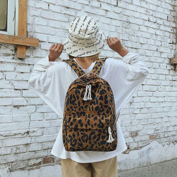 

backpack traveasy 2023 fashion women leopard print backpacks large capacity handbag corduroy lady schoolgirls sac a dos adolescent fille j23