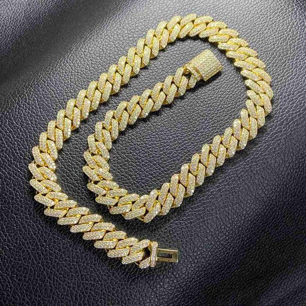 

hq gems hq gems 14mm solid silver full iced out diamond vvs moissanite hip hop cuban chain link miami chokers necklace for men