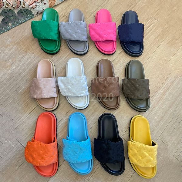 

designers pool pillow mules women sandals sunset flat comfort mules padded front strap slippers fashionable easy-to-wear style slides size:3, Black