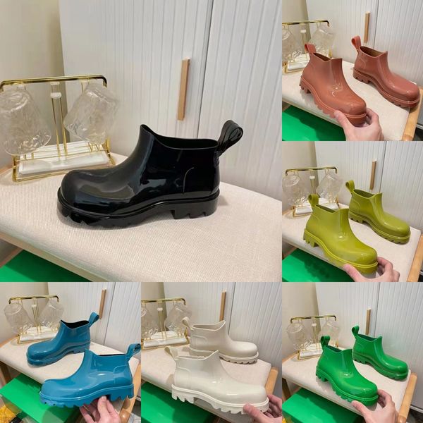 

puddle ankle boot designer women men waterproof rainboots candy color shoes luxury comfortable rubber leather breathable shoe size 35-45, Black