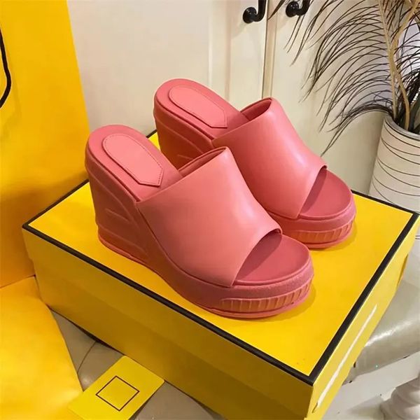 

designer light colour wedge heel mules leather womens sandals thick bottom womens shoes 8.5cm heeled platform square head exposed toe sandal, Black