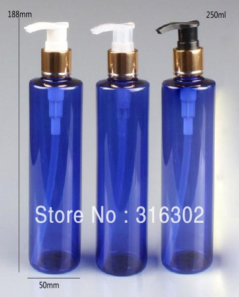 

diy 250ml blue bottle with gold aluminum dispening pump250ml pet shampoo bottle5921696