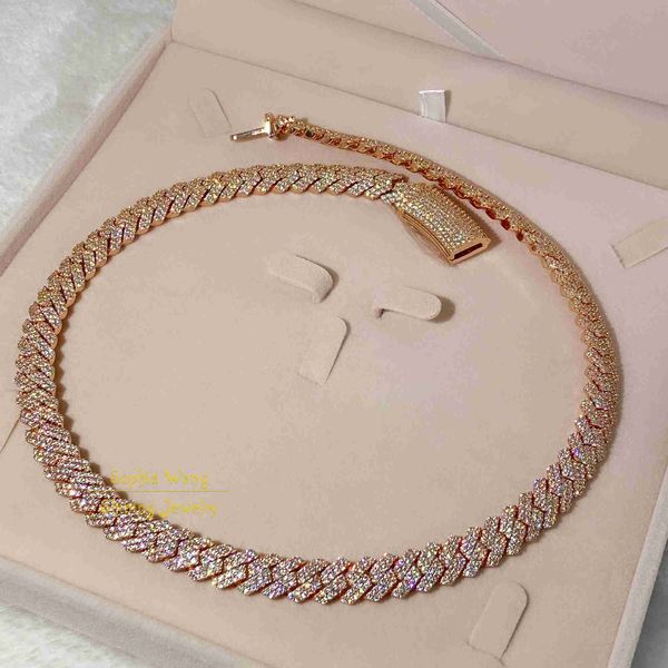 

10mm gold plated iced out miami jewelry necklace real silver moissanite diamond custom cuban link chain