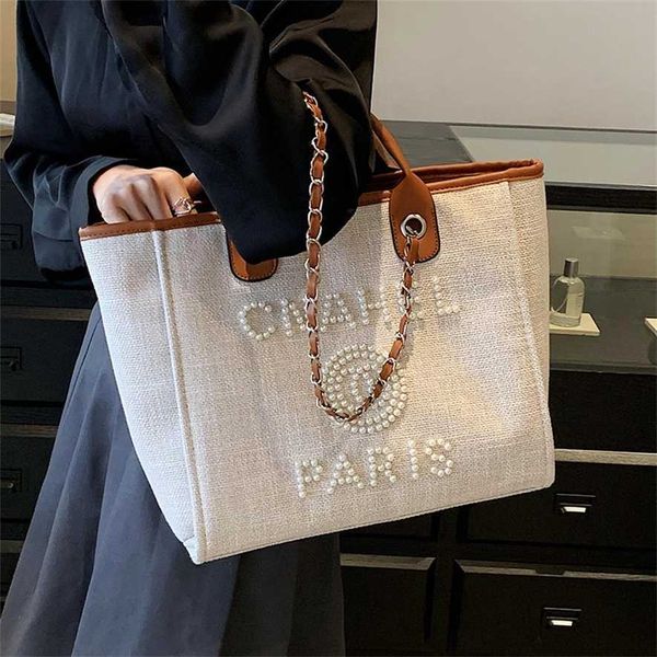 

large capacity canvas tote bag for women's 2023 summer new pearl design tote bag for niche texture underarm bag 75% outlet wholesale