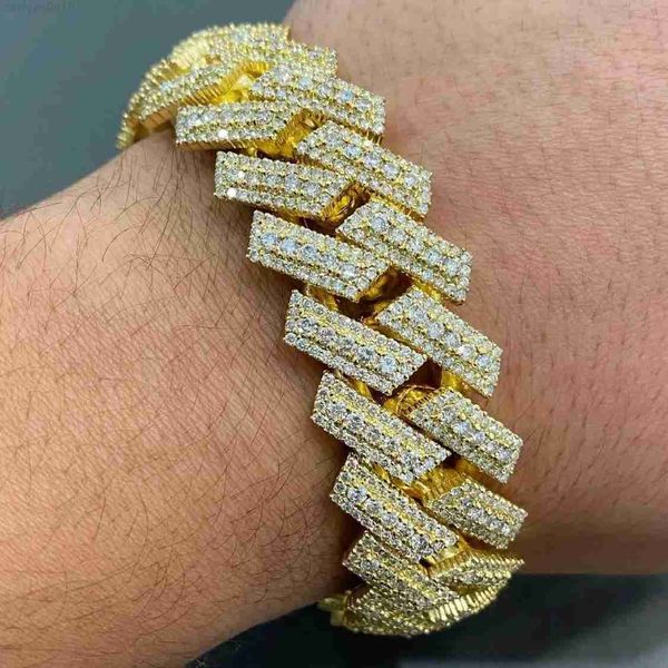 

hip hop jewelry iced out jewelry 925 silver 20mm 3 row prong setting vvs moissanite men cuban link chain bracelet