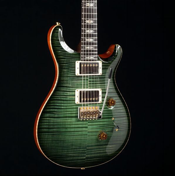 

custom green flame maple prs electric guitar lotus knot inlaid, trill bridge