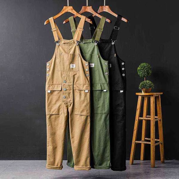 

loose new men's cargo bib overalls pants multi-pocket overall men casual coveralls suspenders jumpsuits rompers wear coverall, Blue