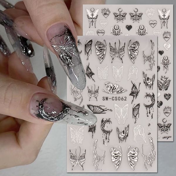 

floaty butterfly nail stickers gold silvery blocking love large butterfly fairy nail transfer decals, Black