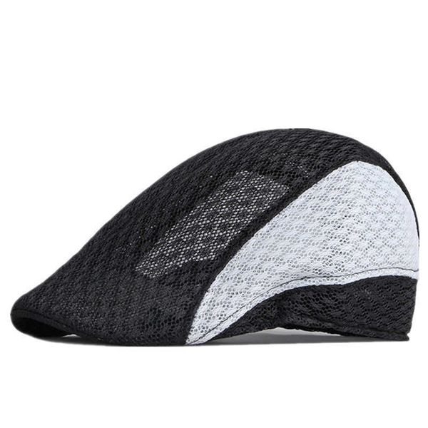 

berets summer polyester patch work news boys flat hat male and female artist beret 45 g220612, Blue;gray