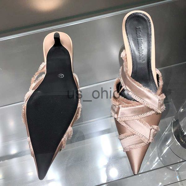 

slippers medium heel shoes for ladies 2023 designer fashion denim female pointed toe pumps heels mules slides elegant women shoes j230612, Black