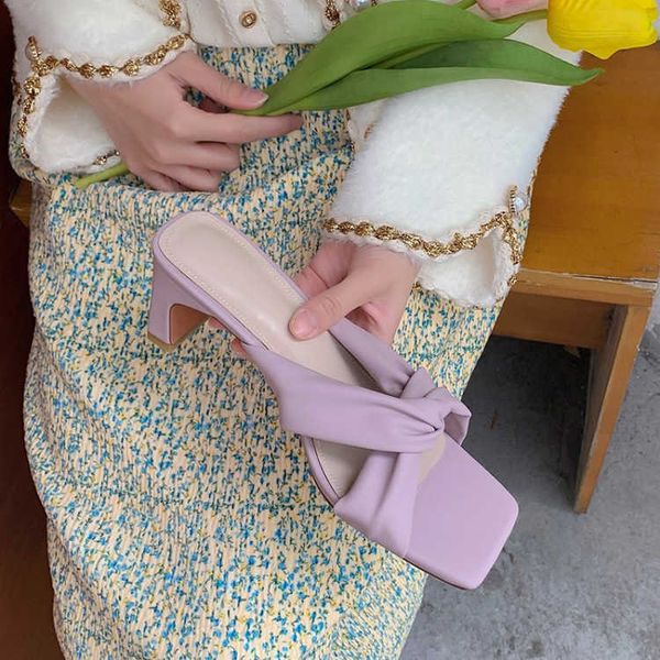 

sandals soft leather purple women's sandals and slippers for summer wear fairy style fashionable foreign thick heeled high, Black