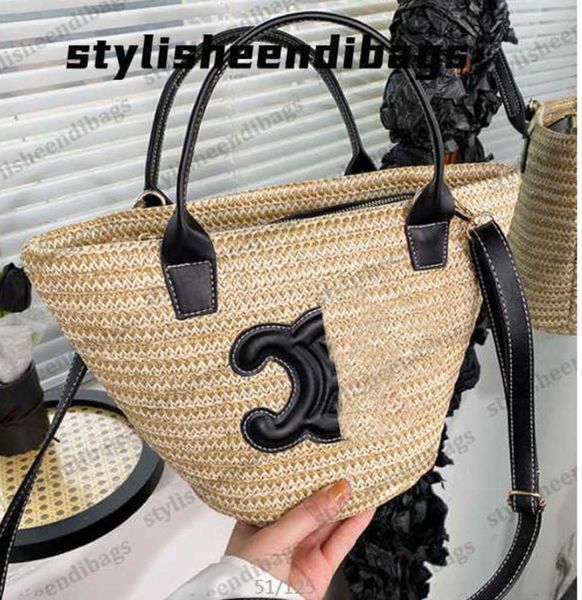 

designer bag women's fashion woven vegetable basket bag arc de triomphe straw bucket bag handbag shoulder bag messenger bags stylisheen