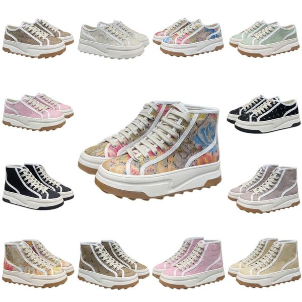 

sandals classic women's casual shoes luxury flower canvas shoes lace up platform shoes vintage letter sneakers flat heel round toe outd, Black