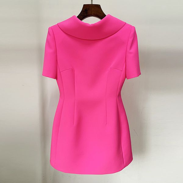 

2023 european and american stars fashion new rose pink series celebrity temperament wrapped back v bow short sleeve dress, White;black
