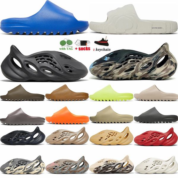 

big size 36-48 slipper for men women foam runners designer slides bone onyx adilette 22 azure aluminium magic lime desert sand sliders claqu, Black