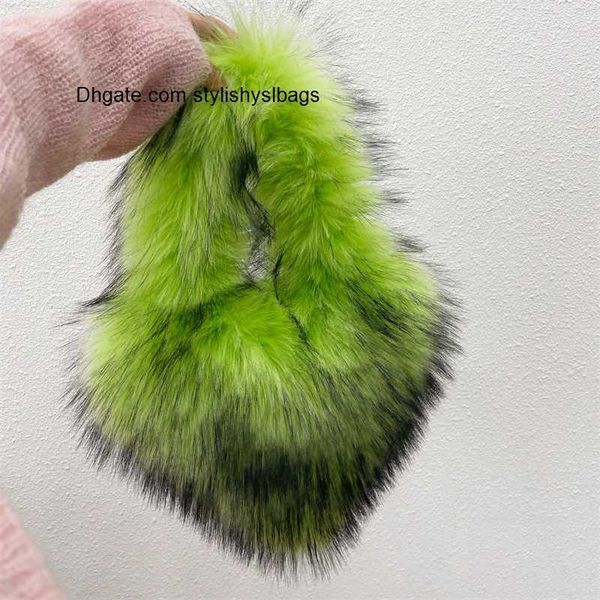 

shoulder bags fashion faux raccoon fur hearts shape women handbag designer soft plush shoulder bags luxury small tote fluffy femame purse 20