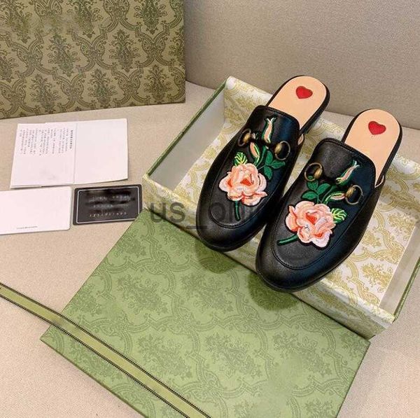 

slippers designer mules slippers leather sandals casual shoes chain shoe women loafers horsebit half drag princetown metal cowhide slipper j, Black