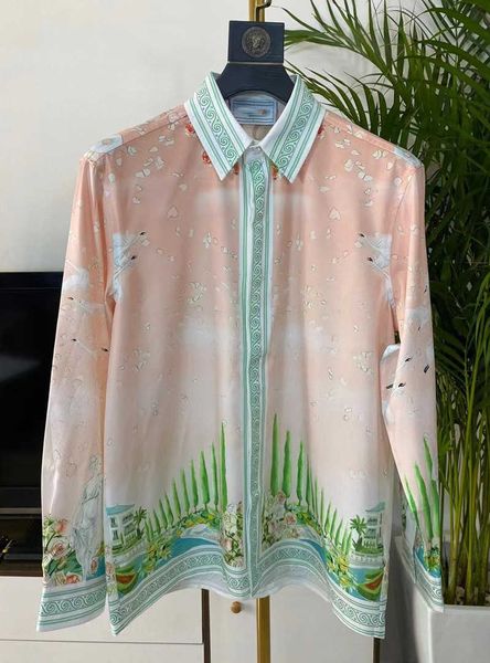 

men's casual shirts casablanca silk shirt designer mens womens clothing summer comfortable classic print long sleeves tshirt men loose, White;black