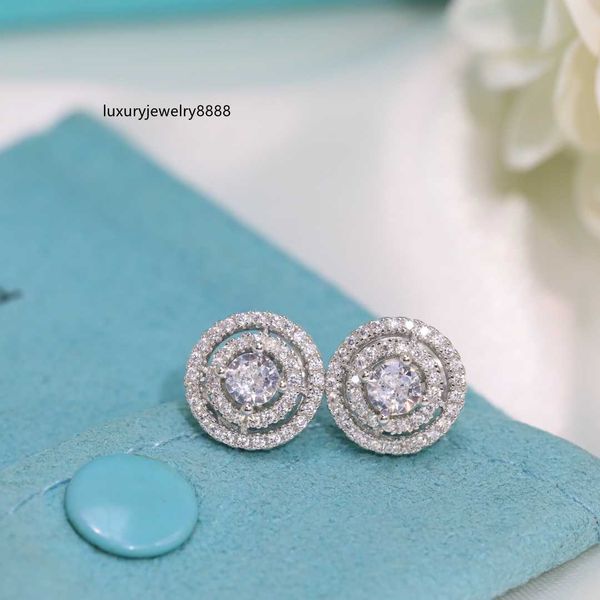 

luxury famous charm brand designer s925 sterling silver two layers full crystal round charm stud for women fashion wedding jewelry, Golden