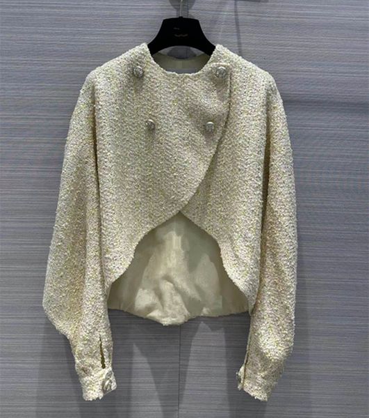 

european and american women's clothes 2023 summer new long sleeve crew neck double breasted fashion tweed cape coat, Black