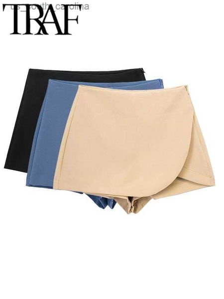 

traf 2023 spring women suit shorts skirts fashion vintage high waist zipper side y2k short suit pants female chic skorts shorts l230522, White;black