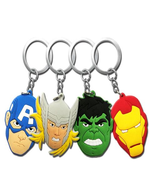 

moq10pcs the avengers super hero spider man batman metal key chains cute cartoon soft key ring pvc anime figure boy keychain car 5355875, Silver