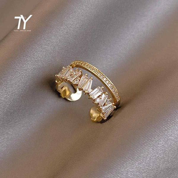 

band rings luxury zircon gold double student opening rings for woman 2021 fashion gothic finger jewelry wedding party girl's ring j2306, Silver