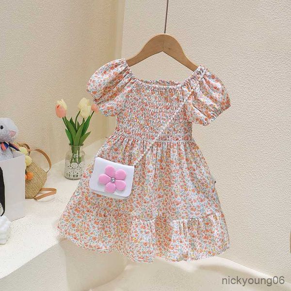 

girl's dresses dress summer new floral with bag ropa kids clothes girls r230612, Red;yellow