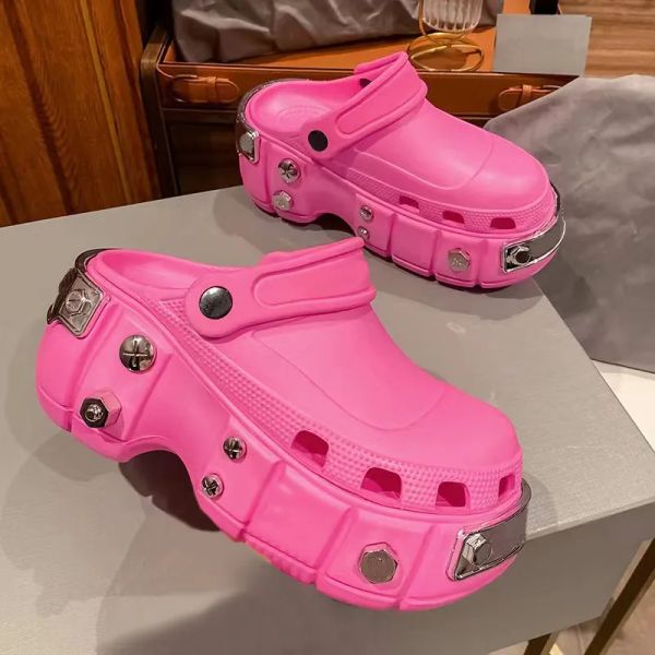 

designer slippers women men platform sandals beach casual sports sandals rubber rivets slides waterproof black slippers mens shoes big size