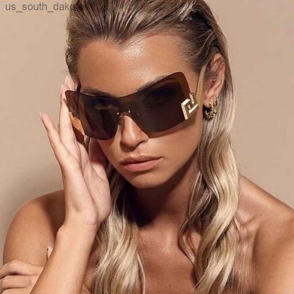 

brand designer luxury oversized rimless sunglasses women men fashion vintage big sun glasses for female travel eyewear uv400 l230523, White;black