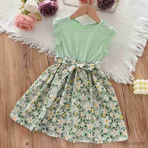 

girl's dresses summer girl 2023 new girls floral princess dress sleeveless tie bow casual toddler clothes vestidos r230612, Red;yellow