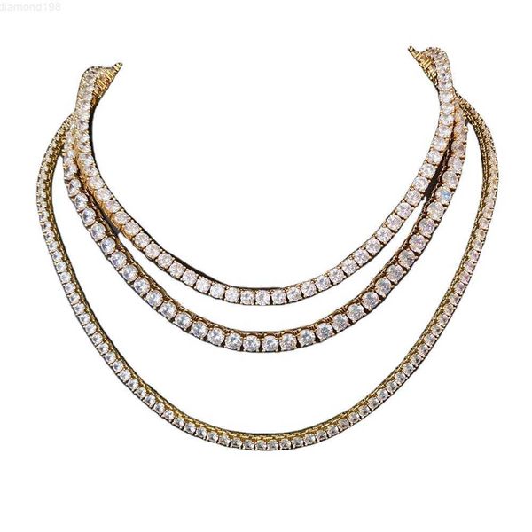 

fashion jewelry luxury iced out diamond tennis chian sterling silver 18k gold plated vvs moissanite 3mm tennis necklace