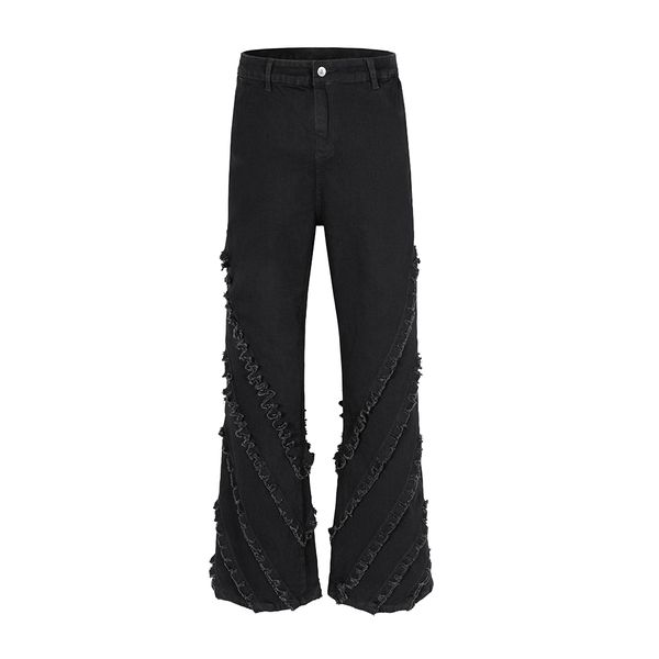 

washed black flare jeans pants men's straight baggy denim trousers oversized loose cargos, Blue