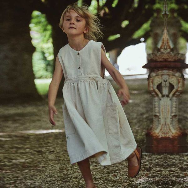 

girl's dresses retro girls sleeveless cotton and dress summer new children's elastic waist pockets r230612, Red;yellow