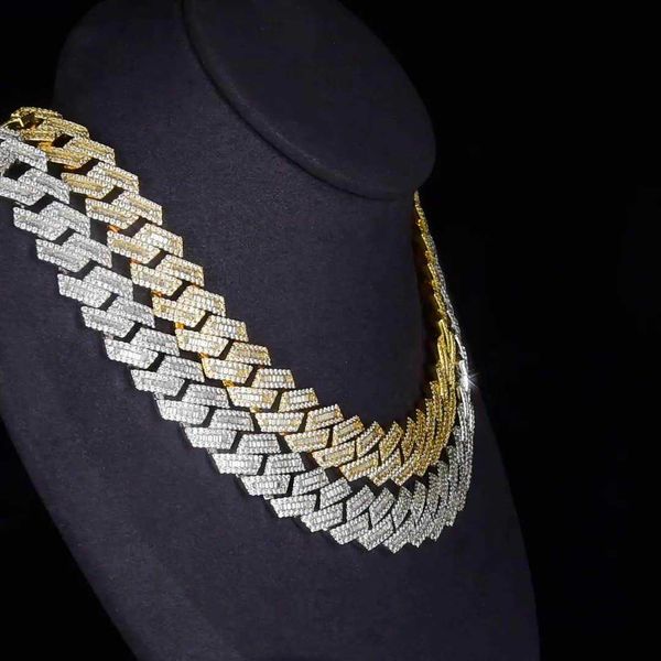 

15mm baguette chain cuban moissanite 925 silver hip hop vvs diamond moissanite baguette cuban link chain