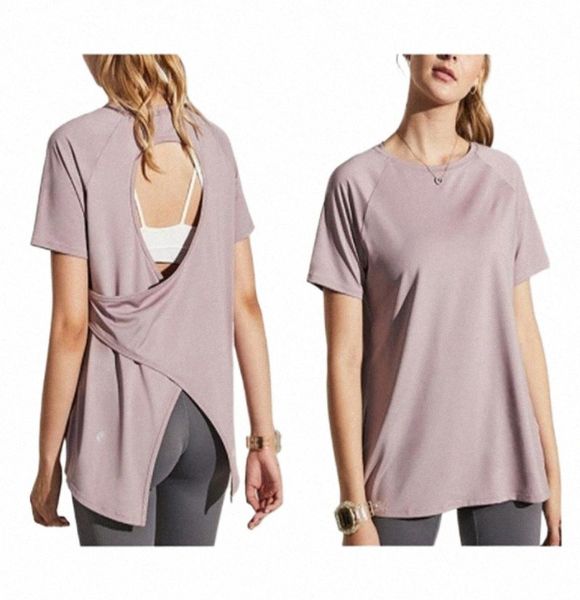 

align yoga short-sleeved fitness sports beautiful back hollow back split quick-drying stretch breathable t-shirt sport2957434