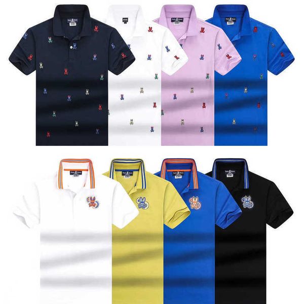 

psycho bunny polo tshirts business stand collar summer fashion shirts men's luxury men clothing catoon skull rabbit loose casual breath, White;black
