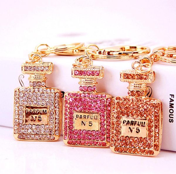 

creative perfume bottle keychain women bag charm crystal rhinestone key chain ring fashion key holder car keyrings trinket8587787, Silver