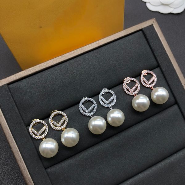 

pearl gold earring for womens ladied luxurys designers ear studs fashion casual diamond jewelry letter f earrings, Golden;silver
