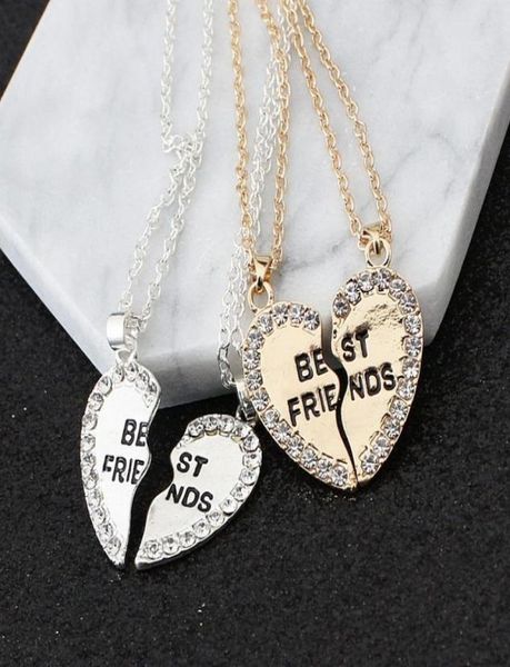 

fashion two petals heart crystal friend necklace good necklace friendship whol6153312, Silver