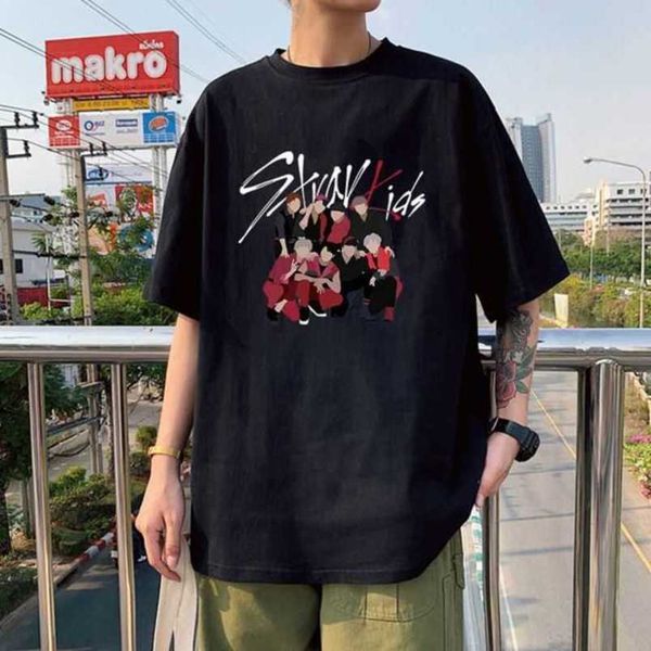 

men's t-shirts kpop stray kids singer t shirt men fashion streetwear harajuku straykids letter graphic summer y2k oversize o-neck short, White;black