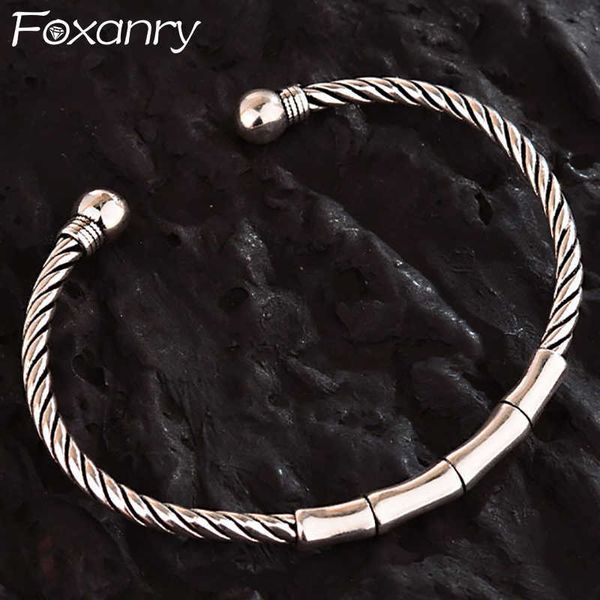 

charm bracelets s925 minimalist thai silver color bracelet for women couples new fashion vintage bamboo geometric handmade party jewelry gif, Golden;silver