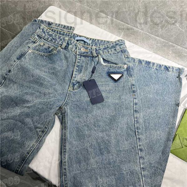 

women's plus size pants designer metal badge women denim straight leg jeans fashion design letters trousers 76ni, Black
