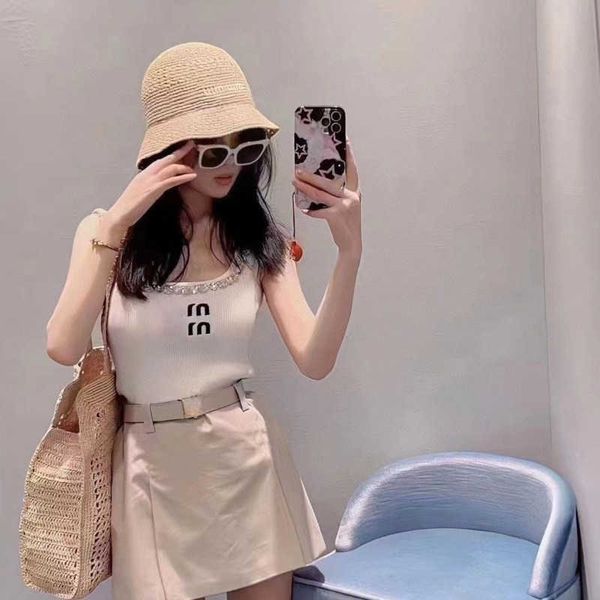 

womens clothing designer vest fashion heavy industry diamond french tank summer new sleeveless bottoming shirt slim camisole, White