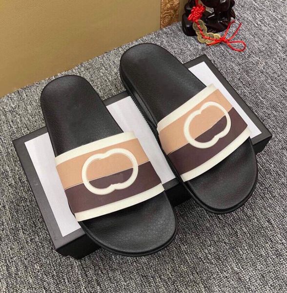 

luxury designer interlocking g slippers red green stripes flat rubber white footbed leather slides men women summer beach sandals with box, Black